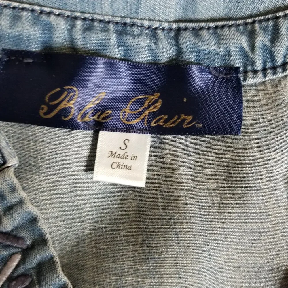 Blue Rain Embroidered Chambray Shirt Dress Small